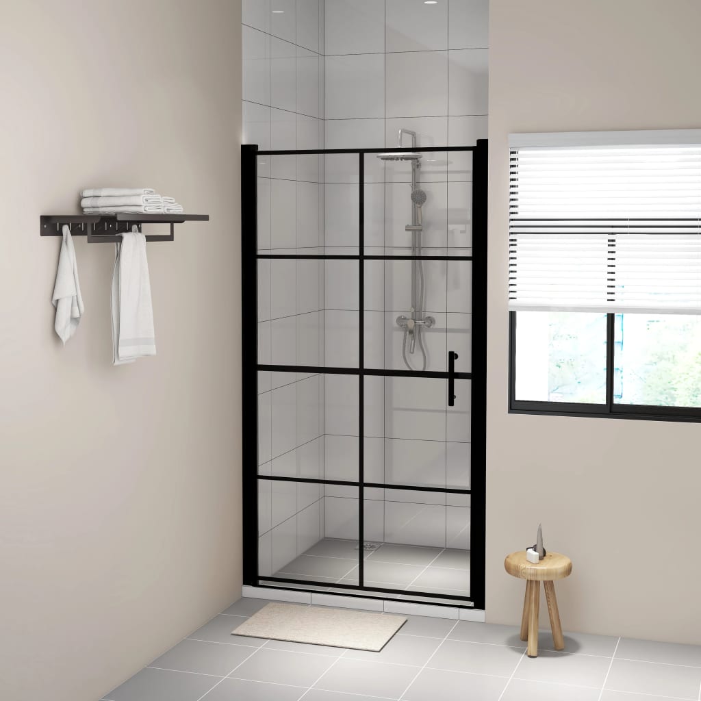 Vetonek Puertas de ducha de vidrio templado negro 100x178 cm