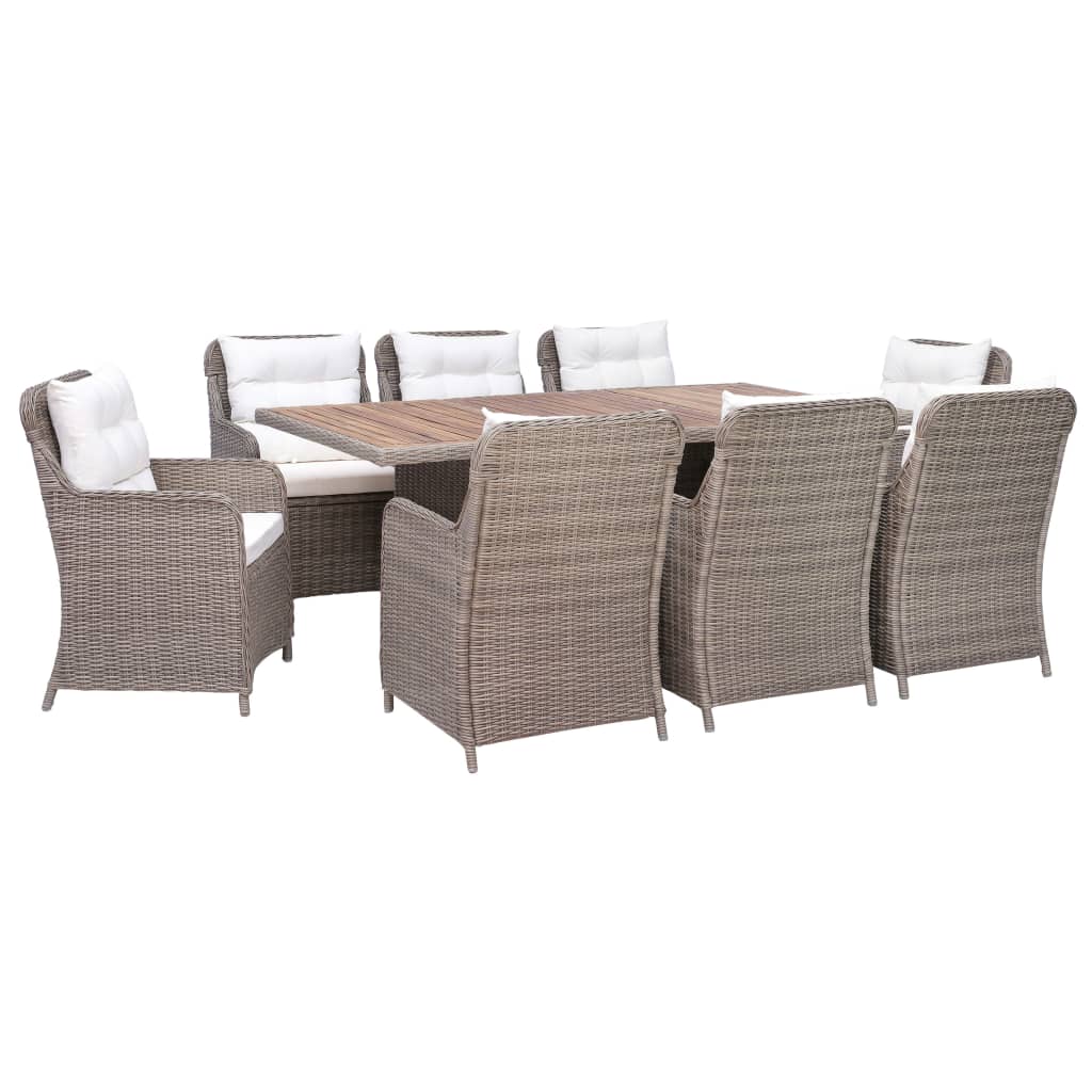 Vetonek Set de comedor jardín 9 pzas y cojines ratán sintético marrón