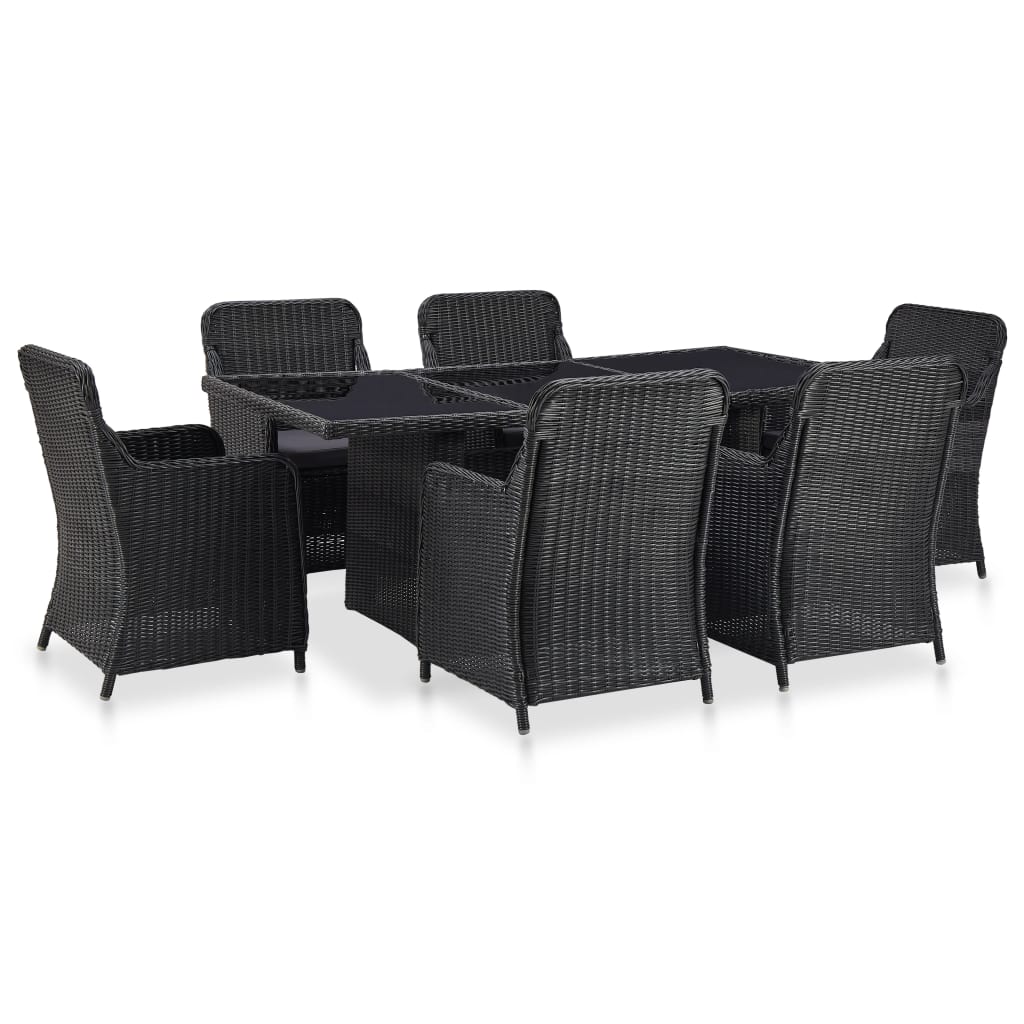 Vetonek Set de comedor de jardín 7 piezas ratán sintético negro