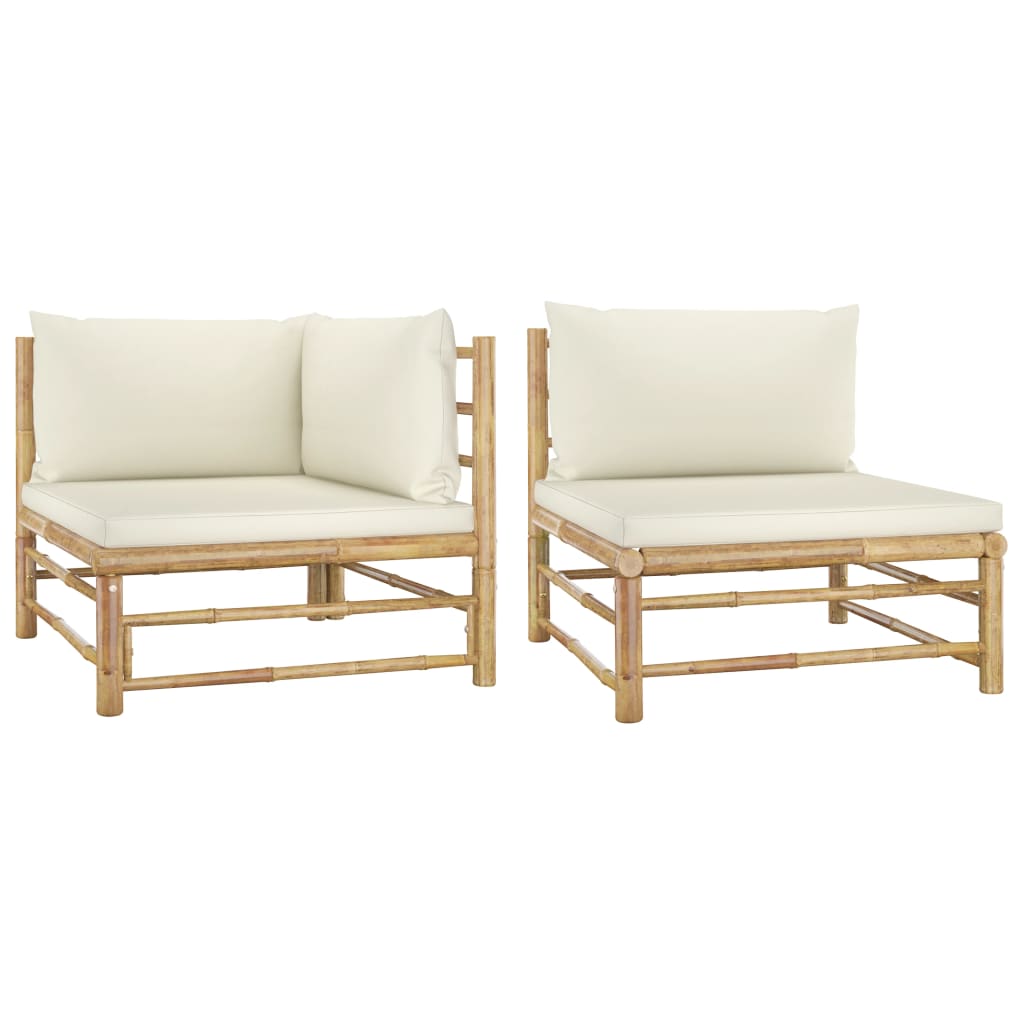 Vetonek Set de muebles de jardín 2 piezas bambú y cojines blanco crema