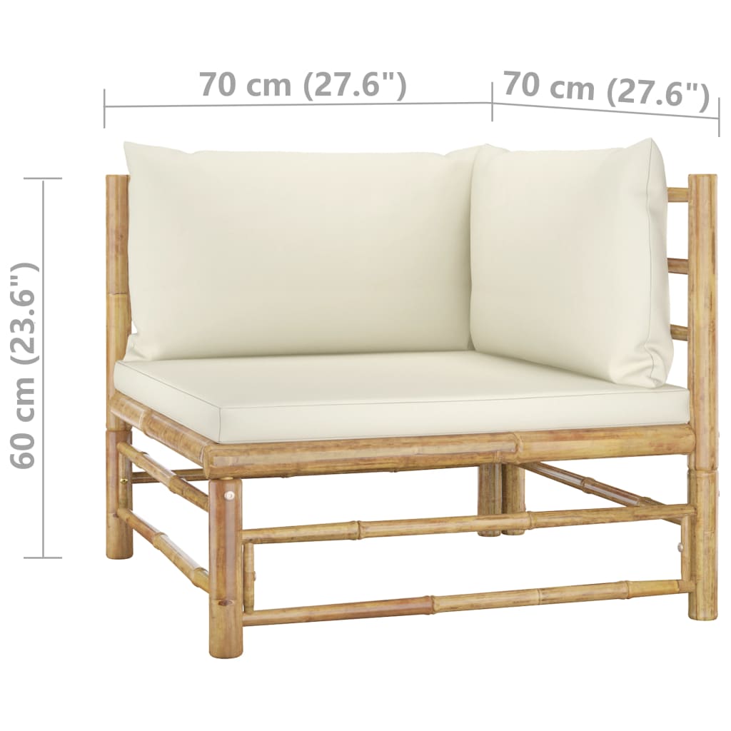 Set de muebles de jardín 2 piezas bambú y cojines blanco crema vidaXL