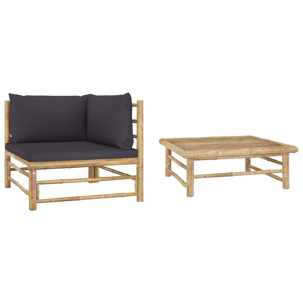 Vetonek Set de muebles de jardín 2 piezas bambú y cojines gris oscuro