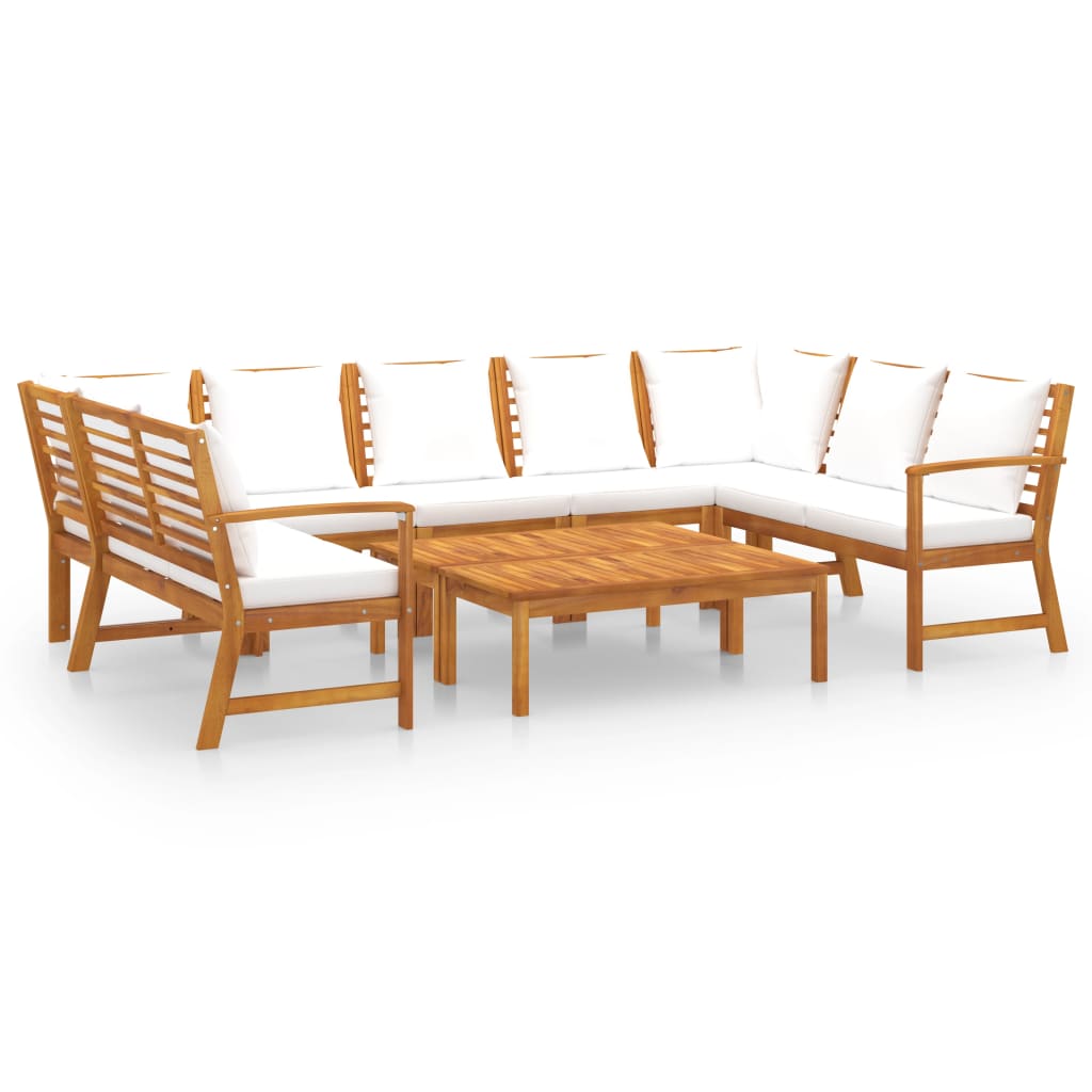 Muebles de jardín 9 pzas cojines crema madera maciza de acacia vidaXL