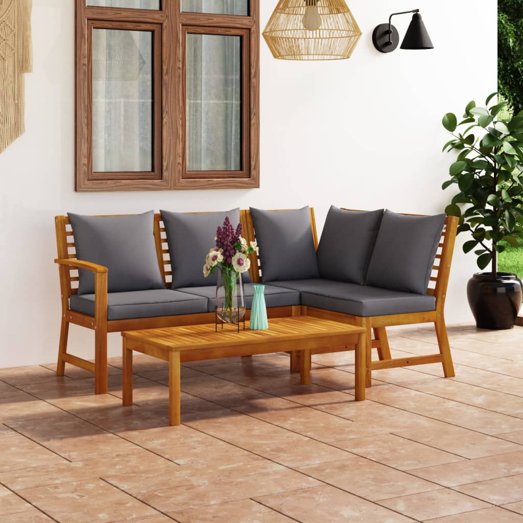 Vetonek Muebles de jardín 4 pzas cojines crema madera maciza de acacia