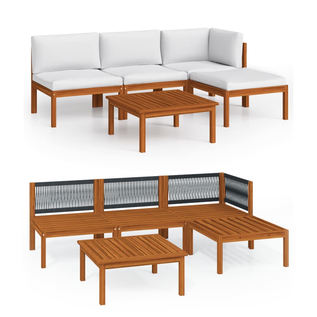 Muebles de jardín 5 pzas cojines crema madera maciza de acacia vidaXL