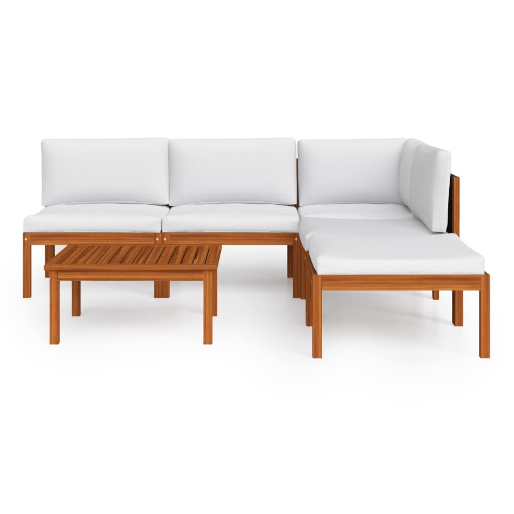 Muebles de jardín 6 pzas cojines crema madera maciza de acacia vidaXL