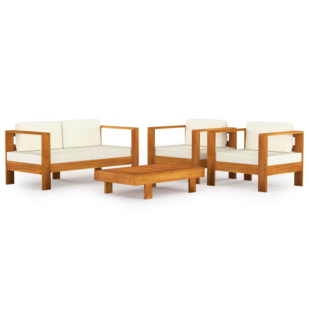 Muebles de jardín 4 pzas cojines crema madera de acacia vidaXL