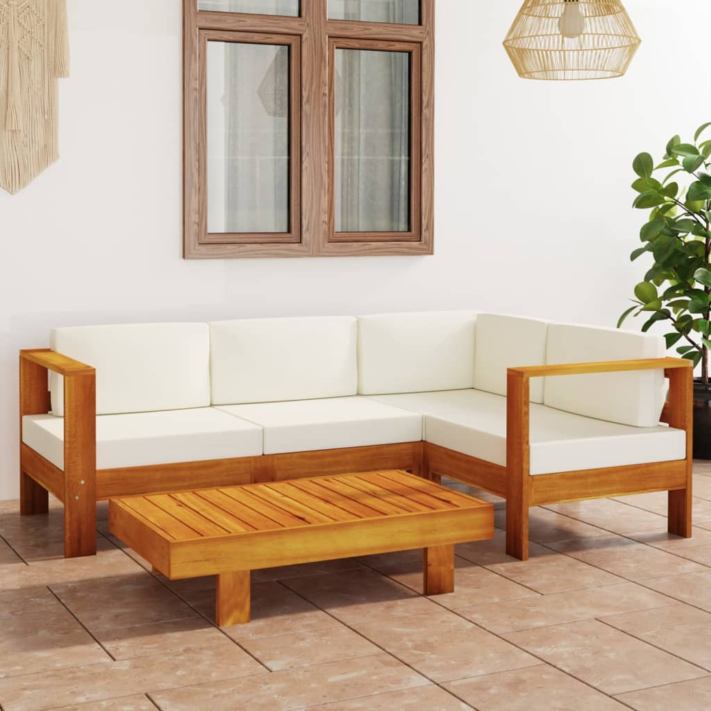 Vetonek Muebles de jardín 5 pzas cojines blanco crema madera de acacia 