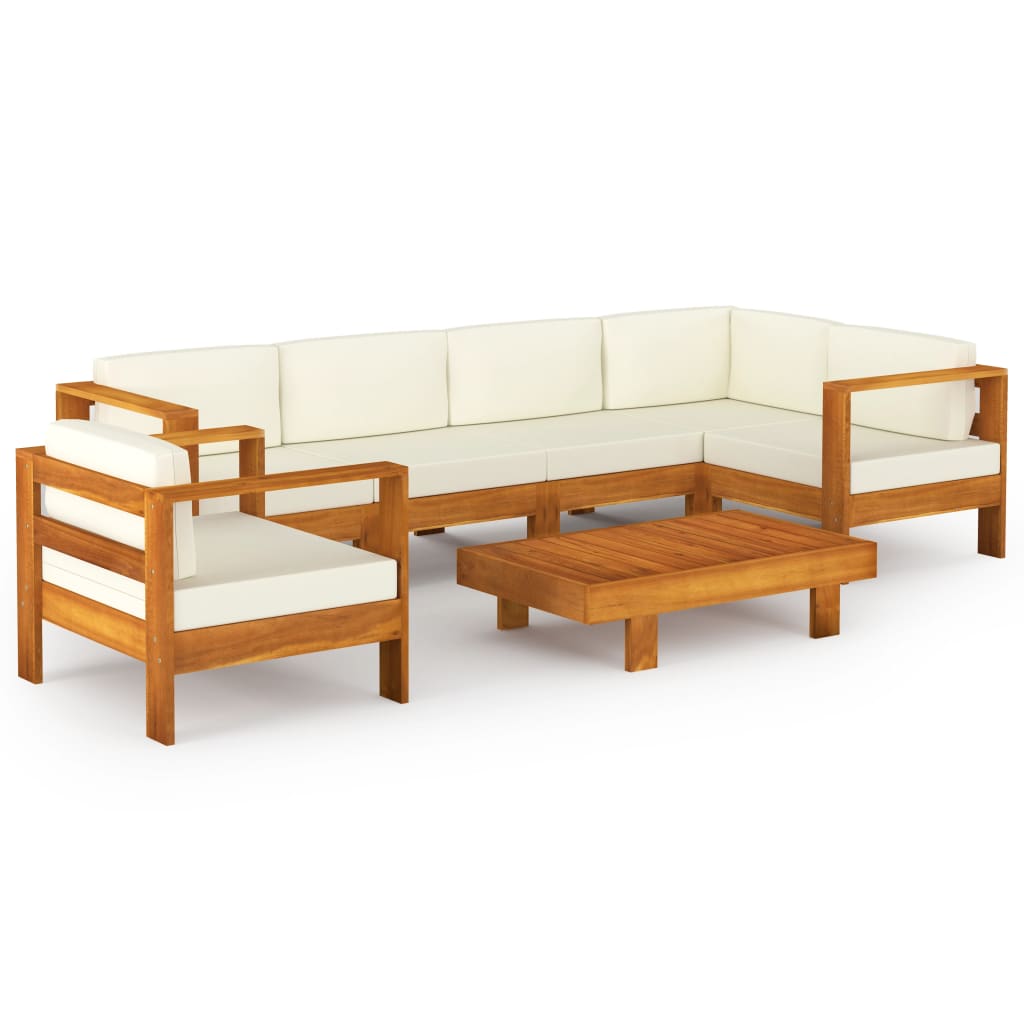 Muebles de jardín 7 pzas cojines blanco crema madera de acacia vidaXL