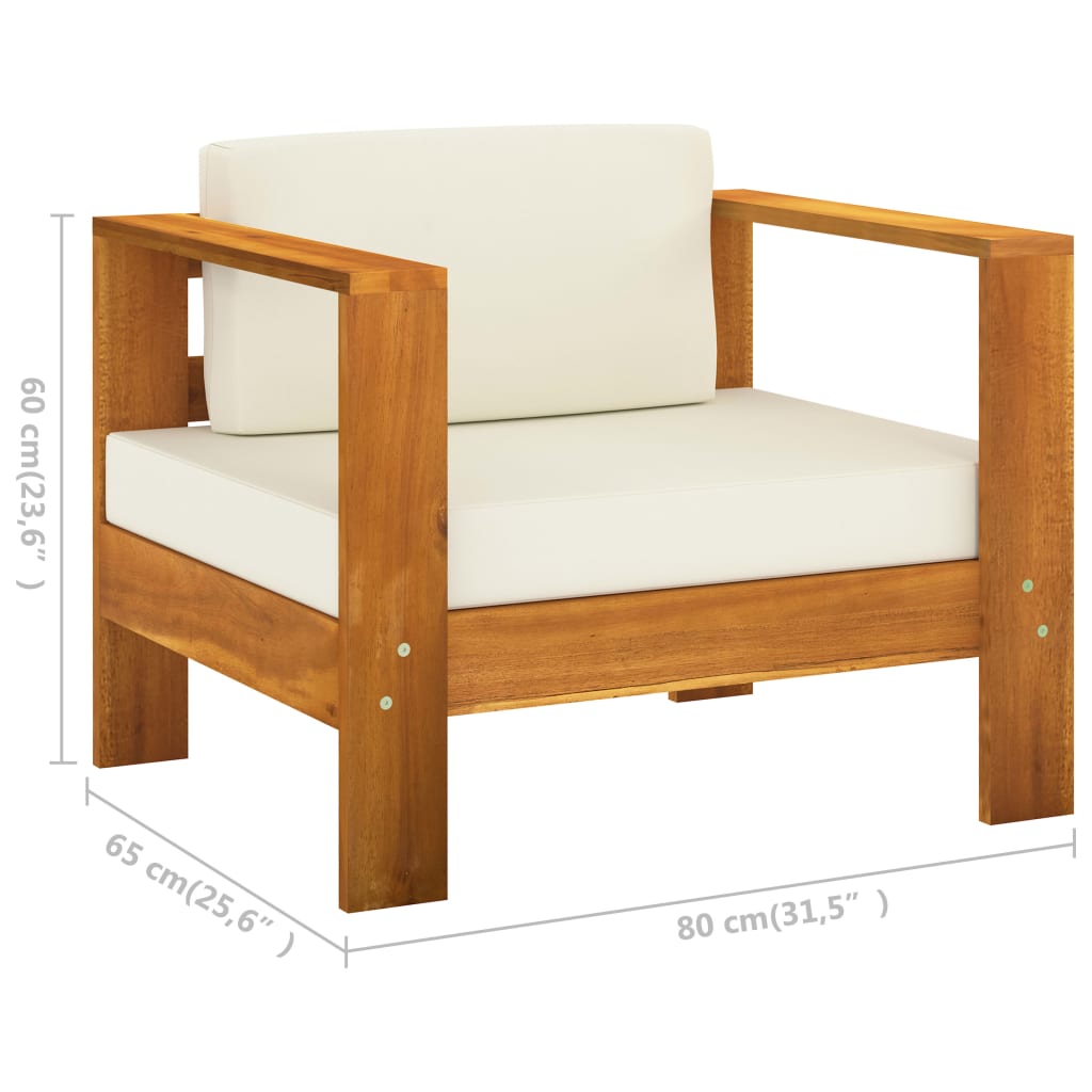 Muebles de jardín 7 pzas cojines blanco crema madera de acacia vidaXL