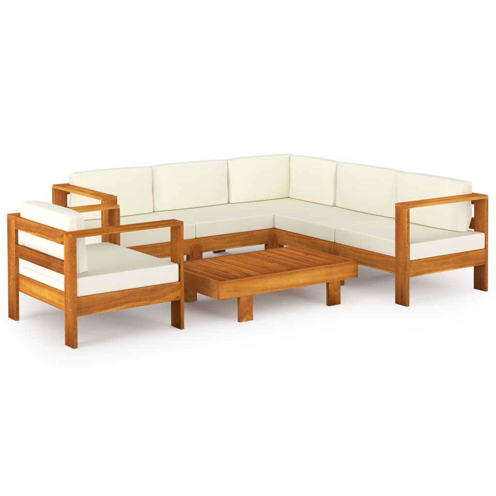 Muebles de jardín 7 pzas cojines blanco crema madera de acacia vidaXL