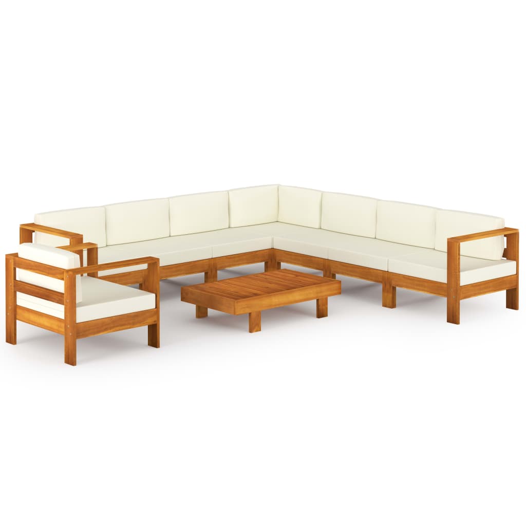 Muebles de jardín 9 pzas cojines blanco crema madera de acacia vidaXL