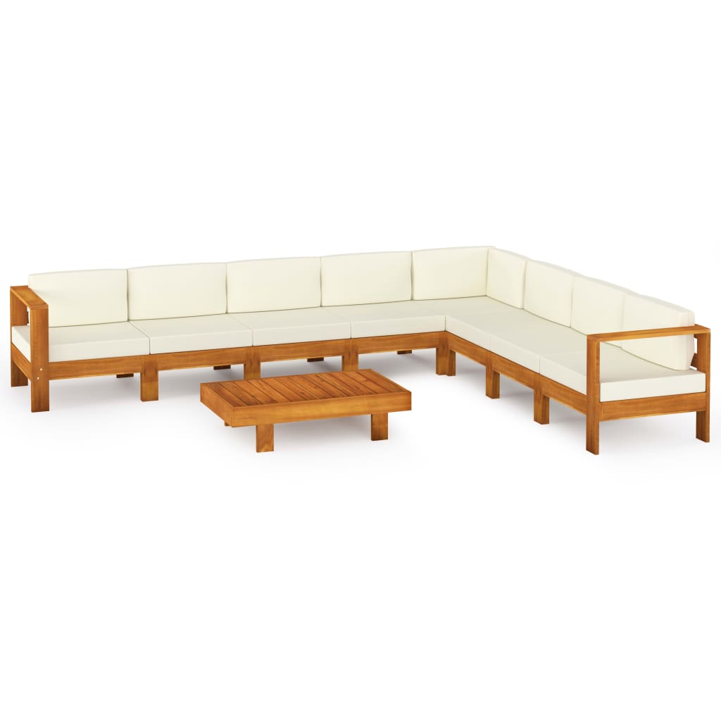 Muebles de jardín 9 pzas cojines blanco crema madera de acacia vidaXL