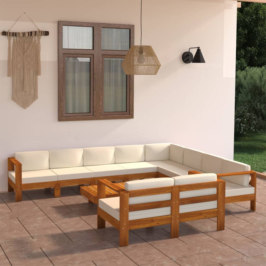 Vetonek Muebles de jardín 10 pzas cojines crema madera de acacia 