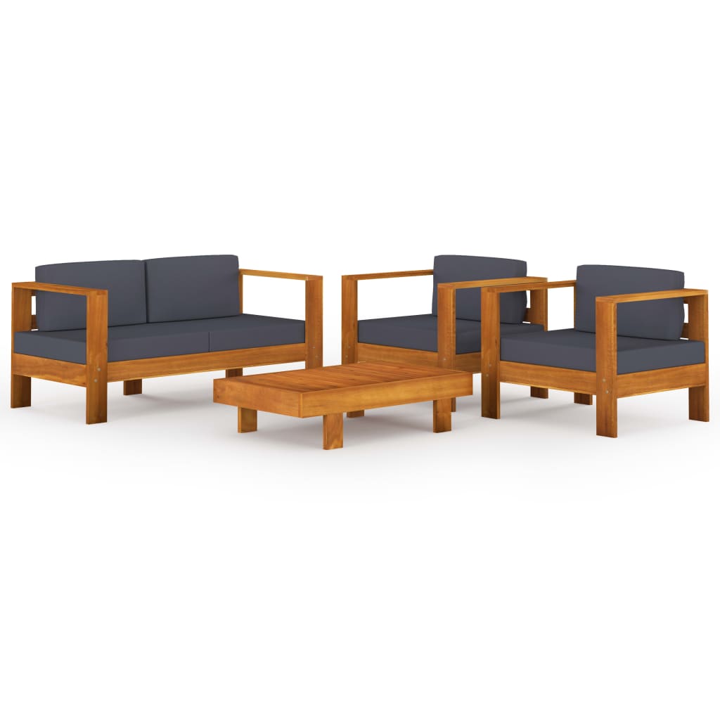 Muebles de jardín 4 pzas cojines madera acacia gris oscuro vidaXL