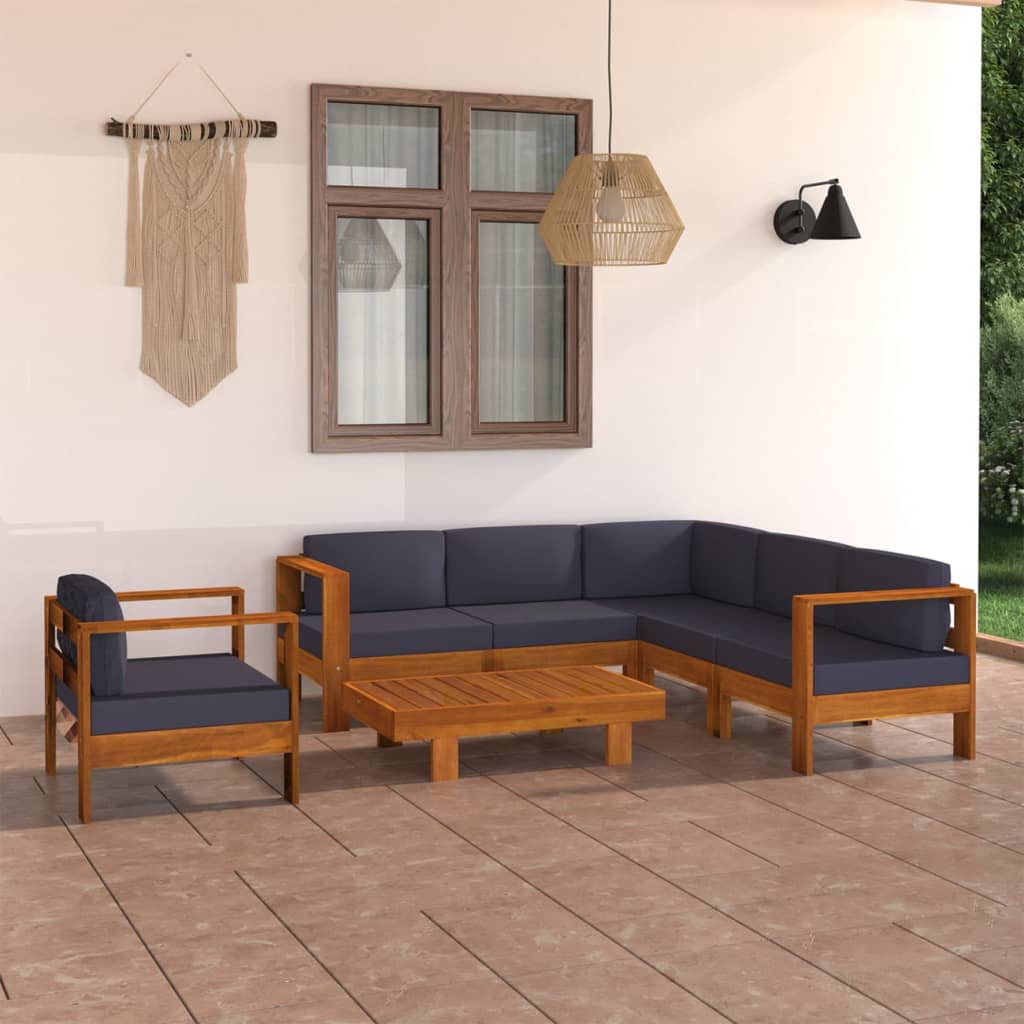 Vetonek Muebles de jardín 7 pzas con cojines gris oscuro madera acacia