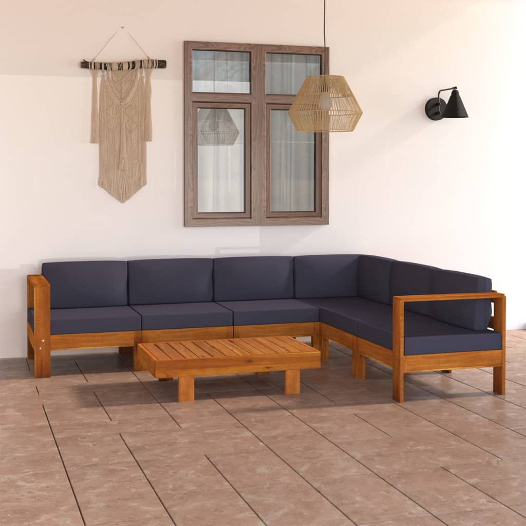 Vetonek Muebles de jardín 7 pzas con cojines gris oscuro madera acacia