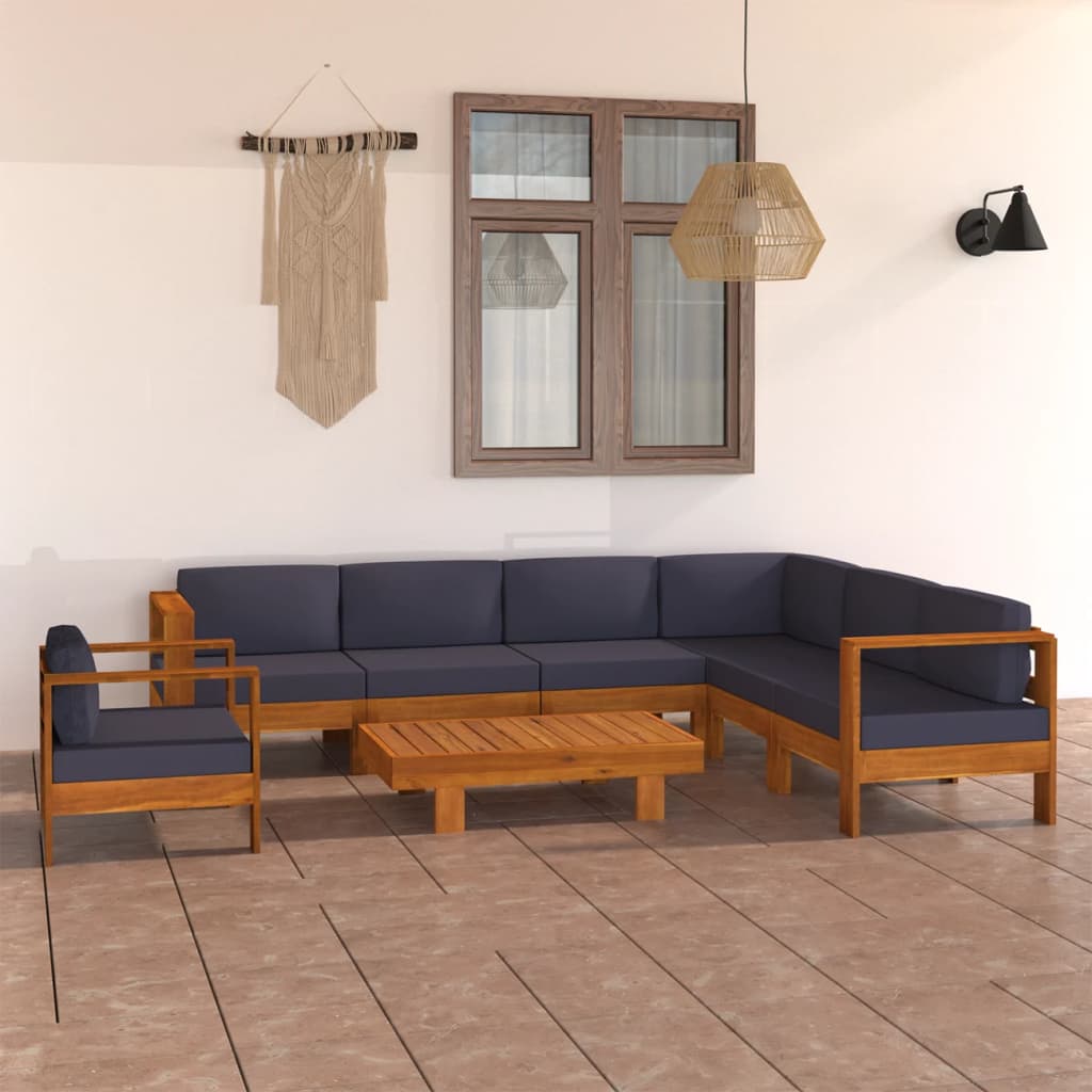 Vetonek Muebles de jardín 10 pzas con cojines gris oscuro madera acacia