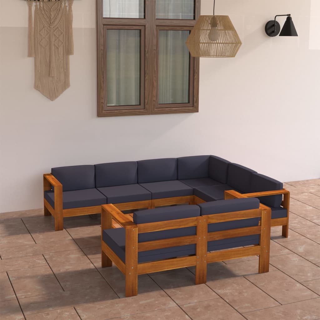 Vetonek Muebles de jardín 8 pzas con cojines gris oscuro madera acacia