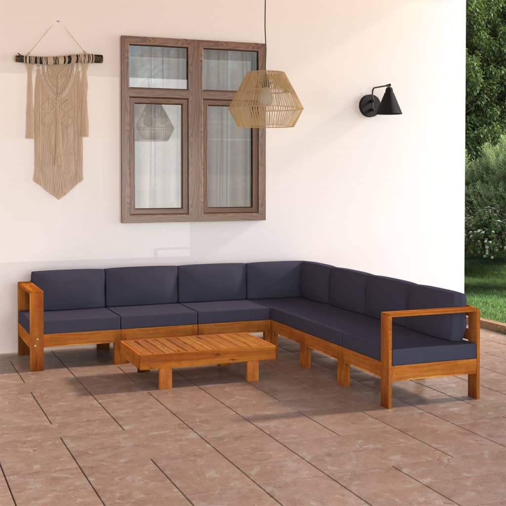 Vetonek Muebles de jardín 8 pzas con cojines gris oscuro madera acacia 