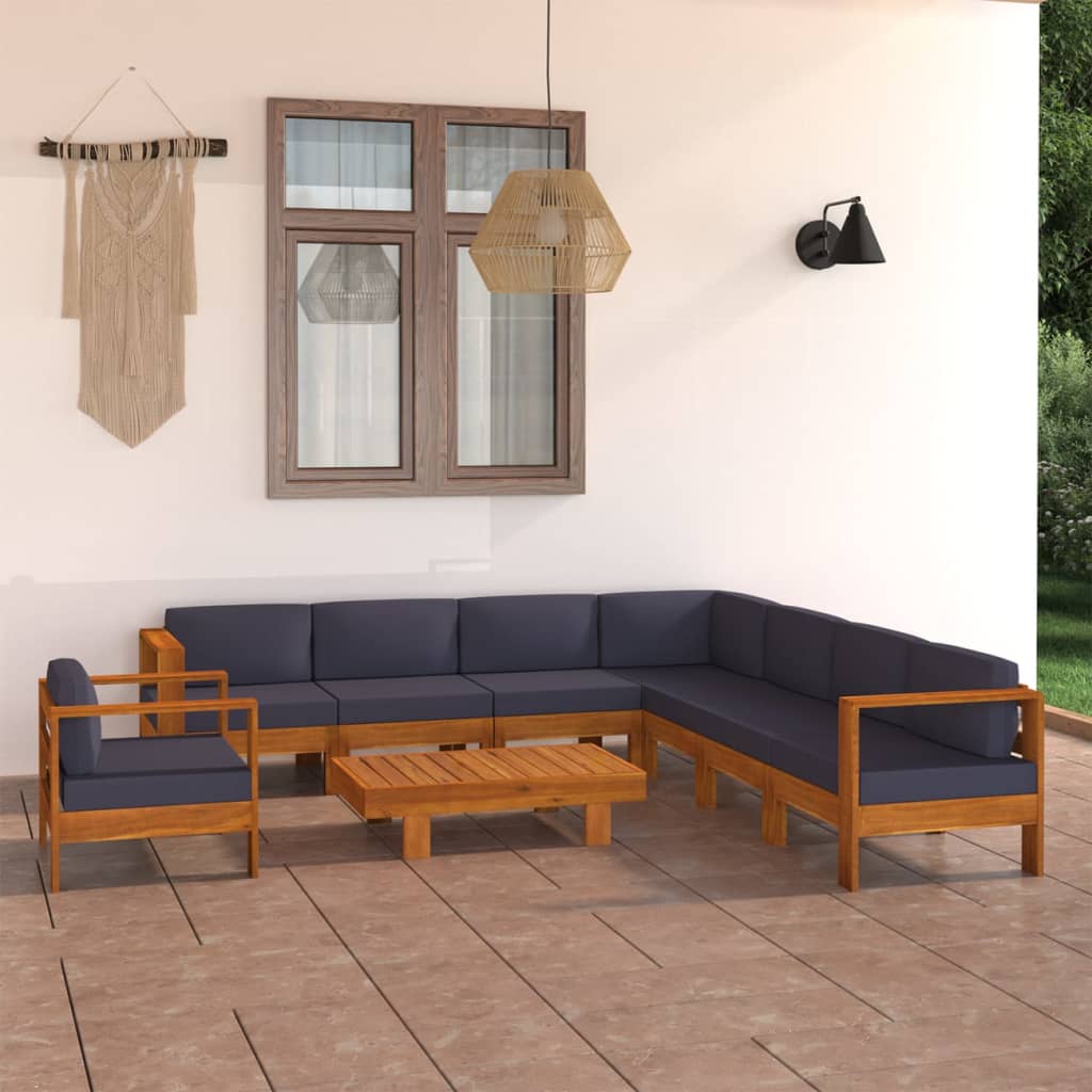 Vetonek Muebles de jardín 9 pzas con cojines  gris oscuro madera acacia