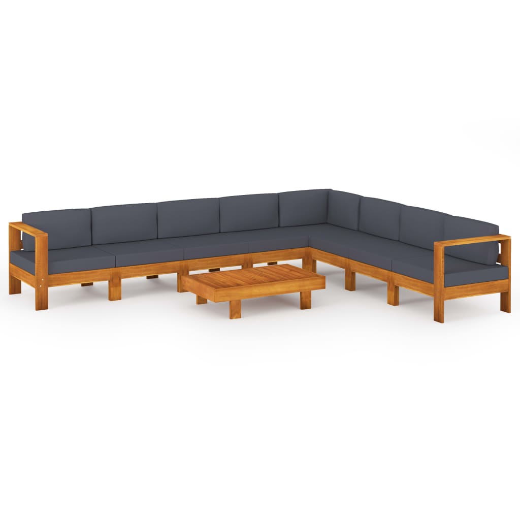 Muebles de jardín 9 pzas con cojines madera acacia gris oscuro vidaXL