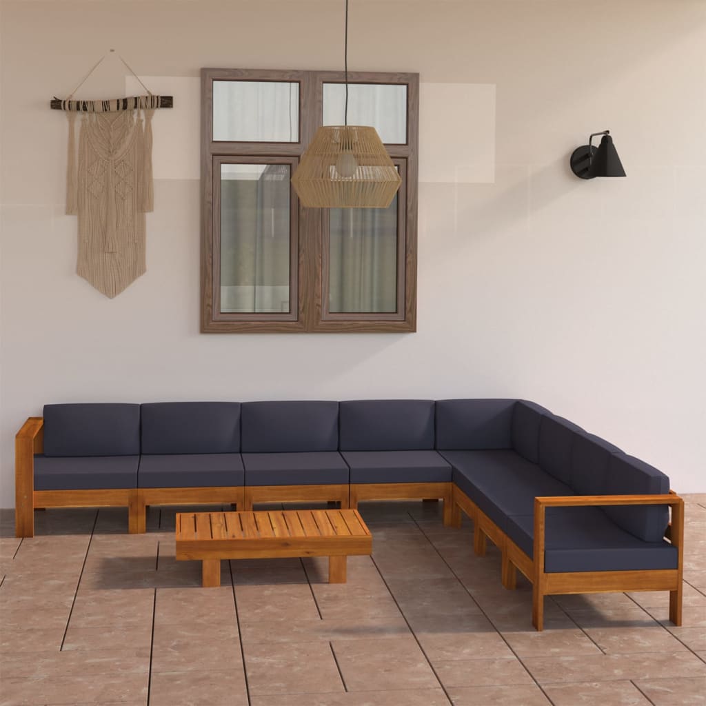 Vetonek Muebles de jardín 9 pzas con cojines madera acacia gris oscuro