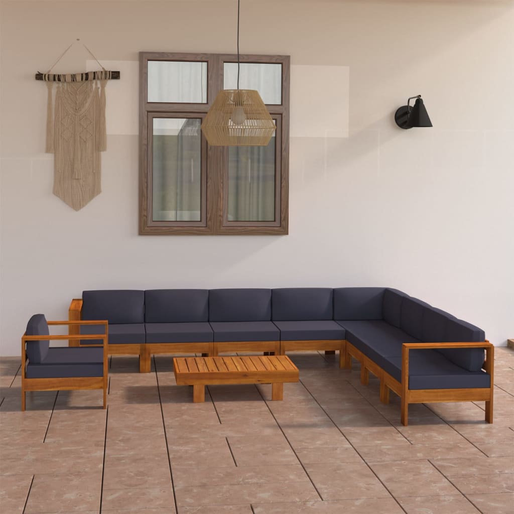 Vetonek Muebles de jardín 10 pzas con cojines madera acacia gris oscuro