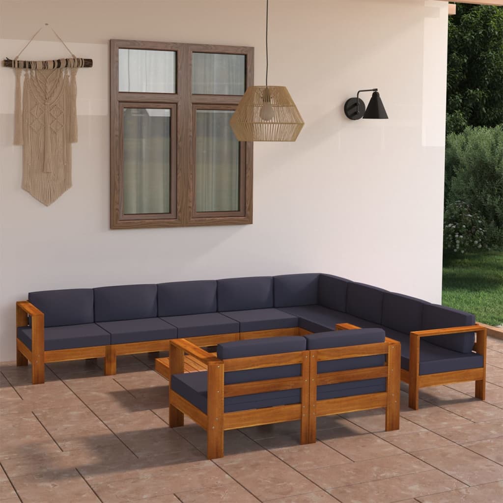 Vetonek Muebles de jardín 10 pzas con cojines madera acacia gris oscuro