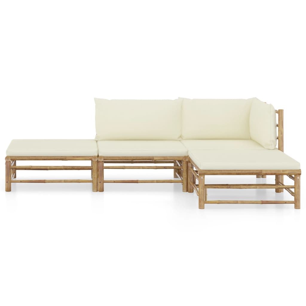 Set de muebles de jardín 4 piezas bambú y cojines blanco crema vidaXL