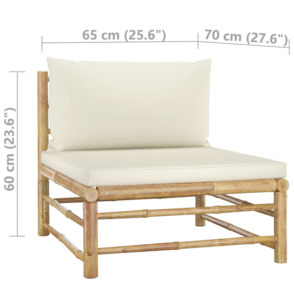 Set de muebles de jardín 4 piezas bambú y cojines blanco crema vidaXL