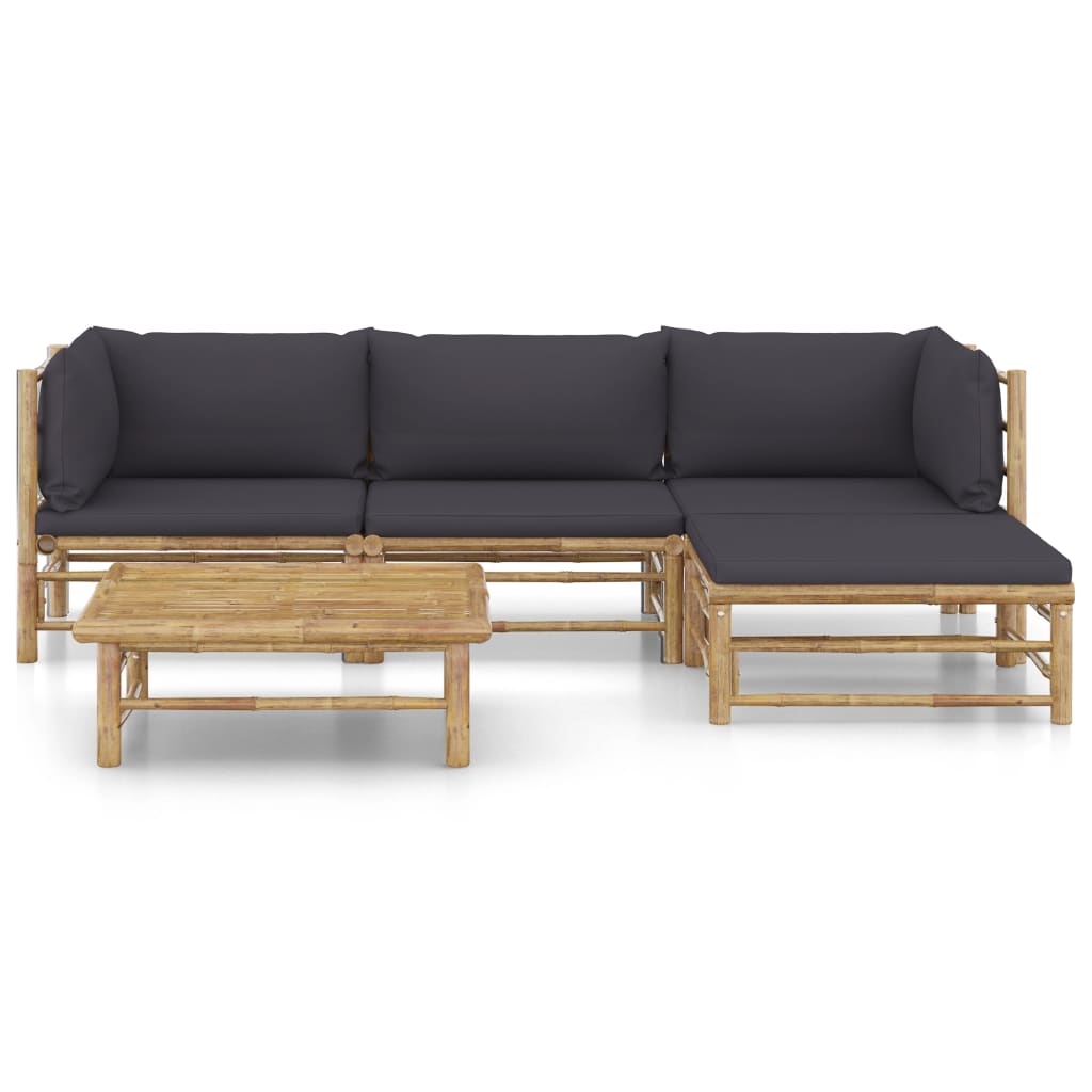 Set de muebles de jardín 5 piezas bambú con cojines gris oscuro vidaXL