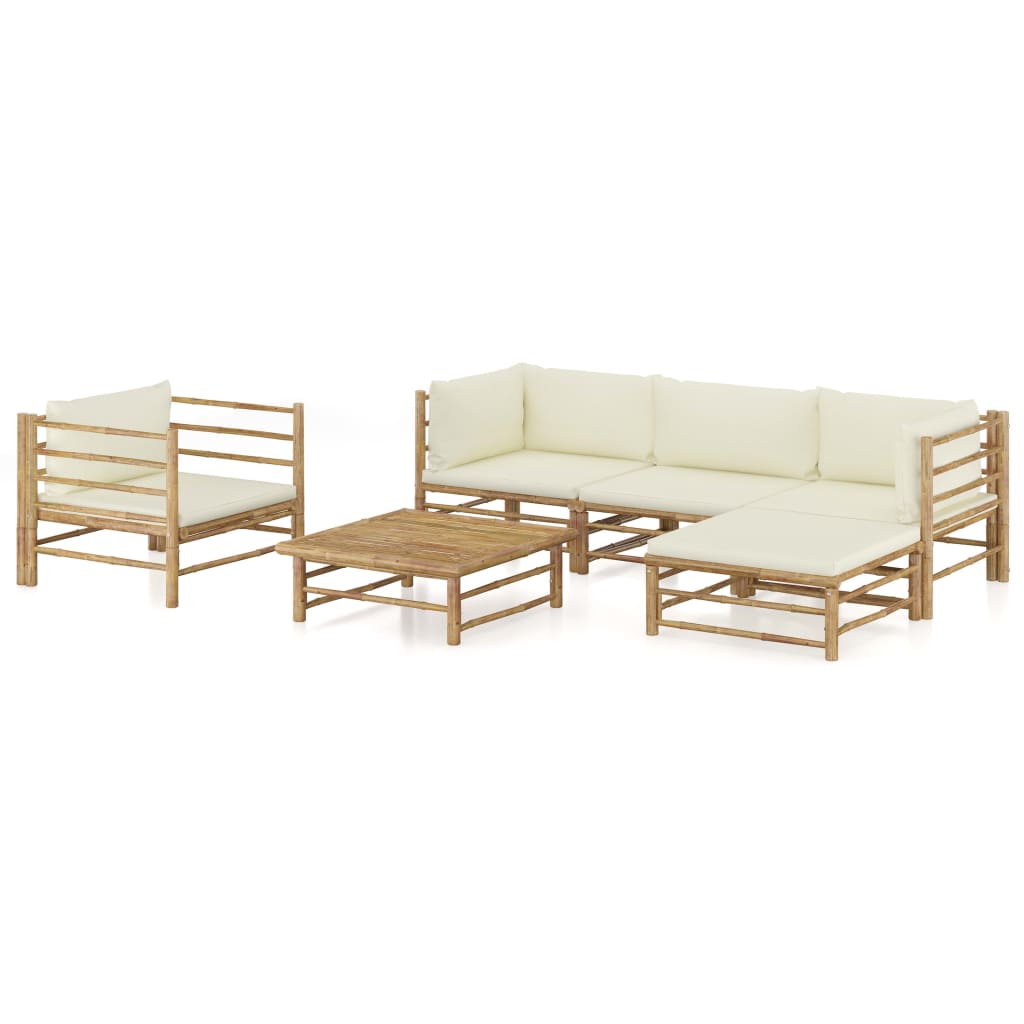 Vetonek Set de muebles de jardín 6 piezas bambú y cojines blanco crema