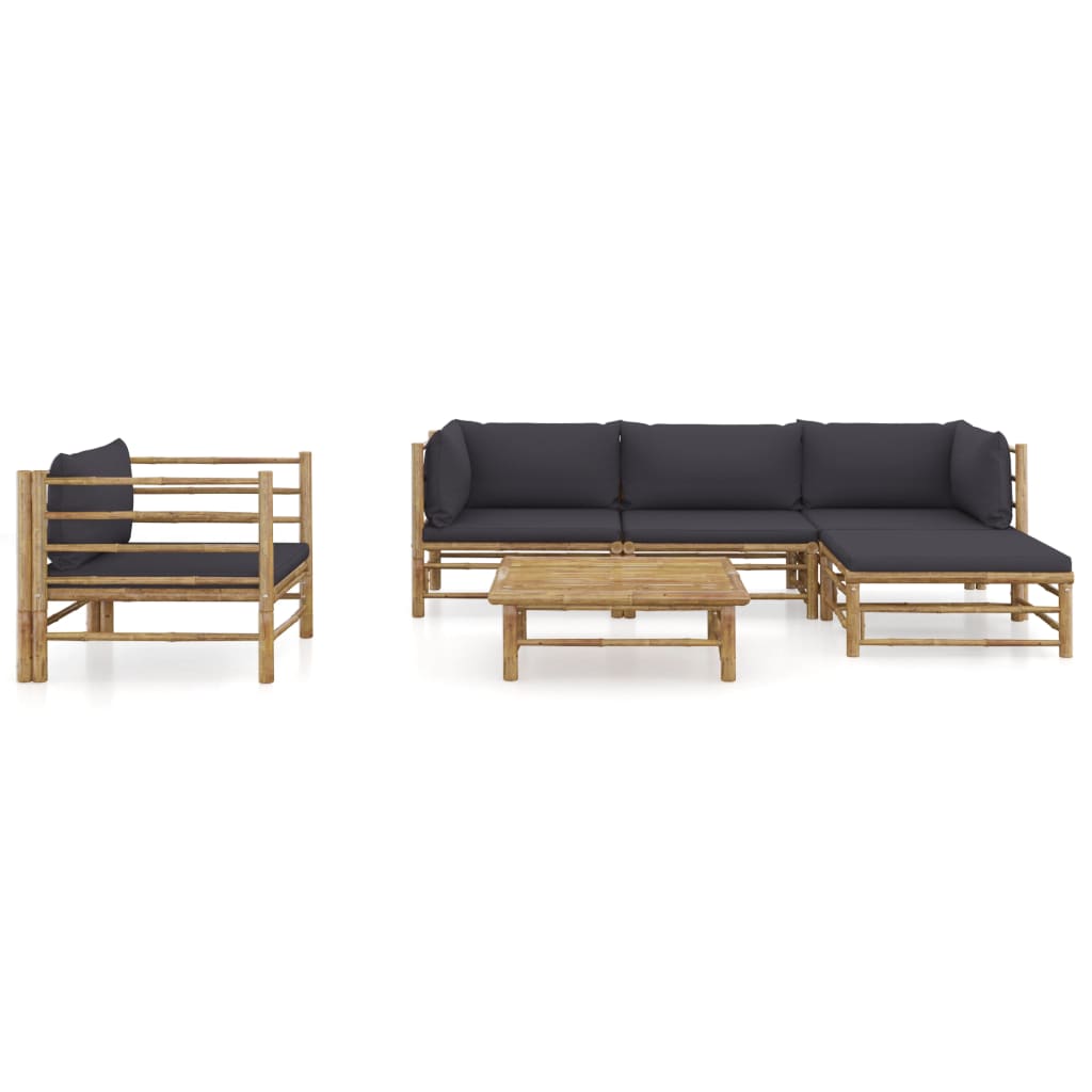 Set de muebles de jardín 6 piezas bambú con cojines gris oscuro vidaXL