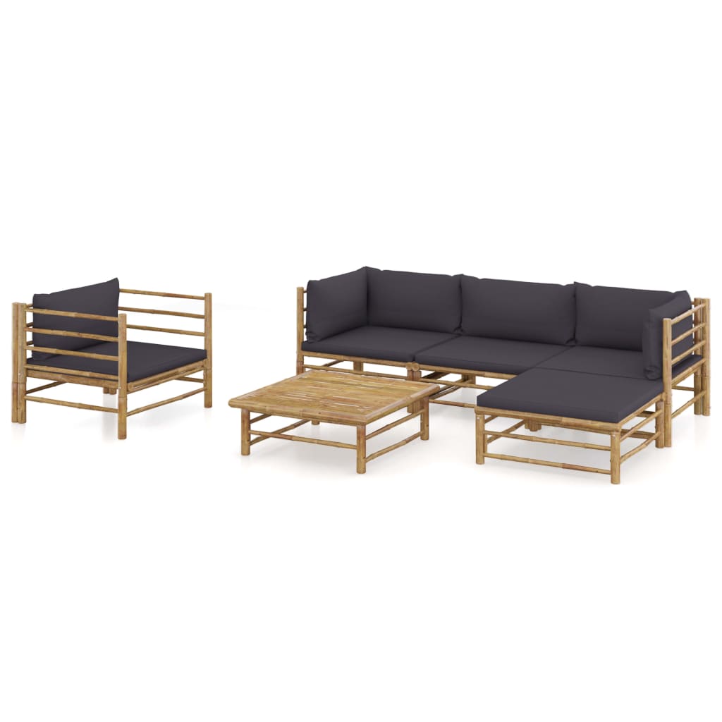 Vetonek Set de muebles de jardín 6 piezas bambú con cojines gris oscuro