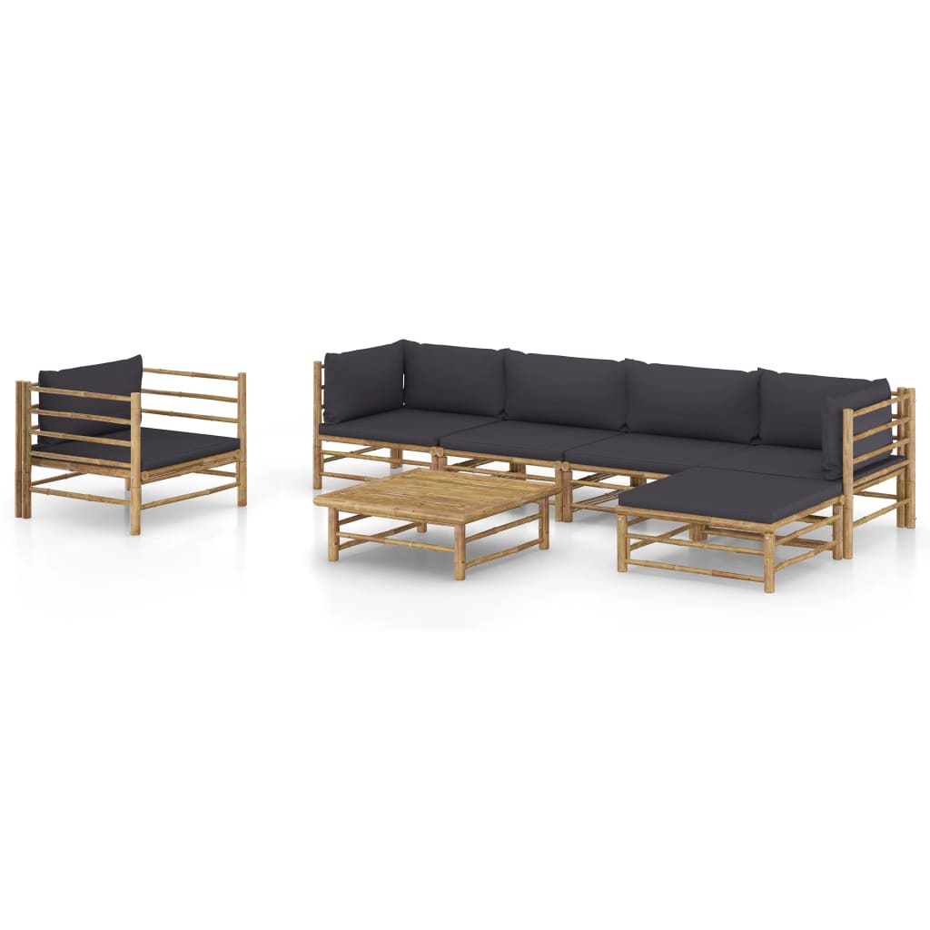 Vetonek Set de muebles de jardín 7 piezas bambú con cojines gris oscuro