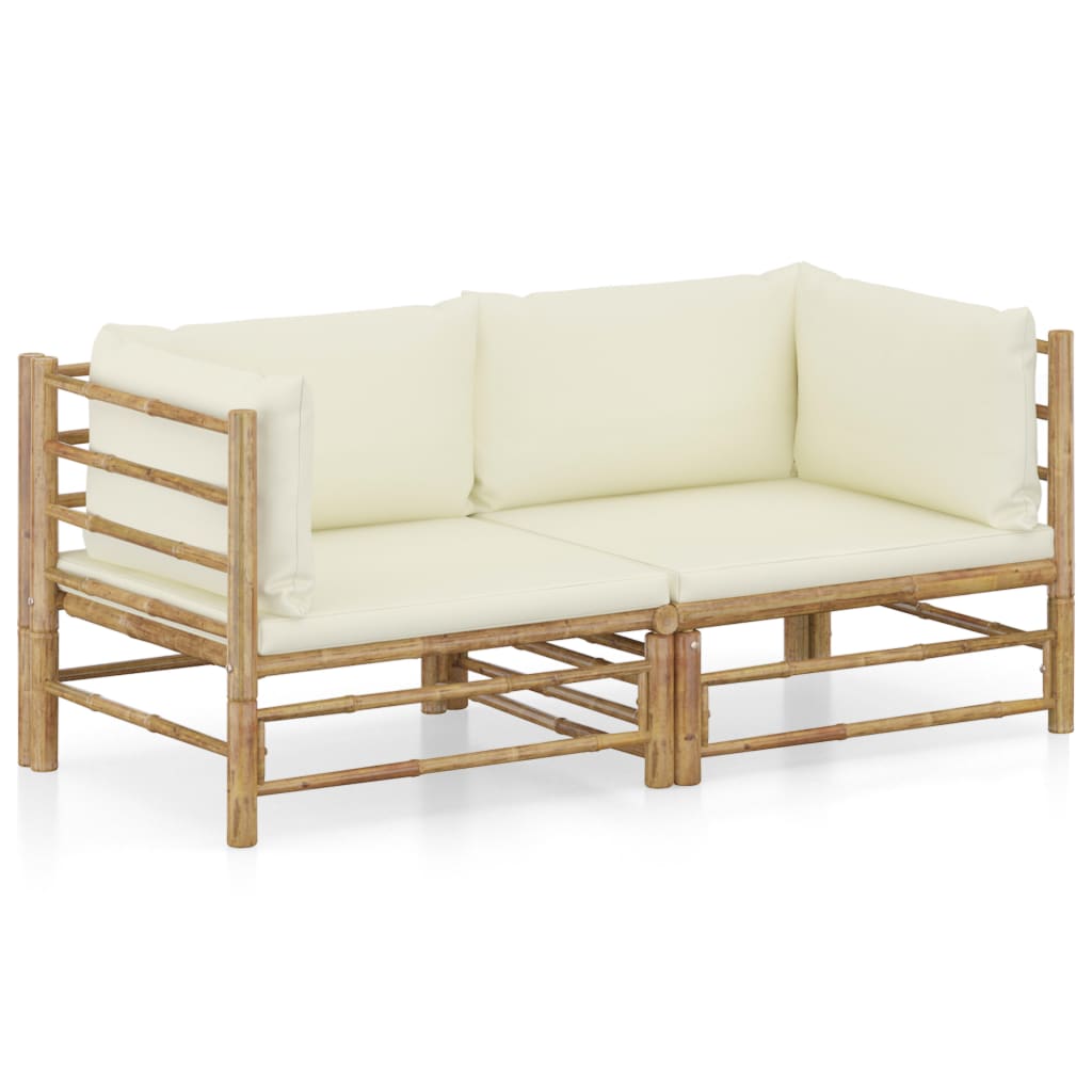 Vetonek Set de muebles de jardín 2 piezas bambú y cojines blanco crema