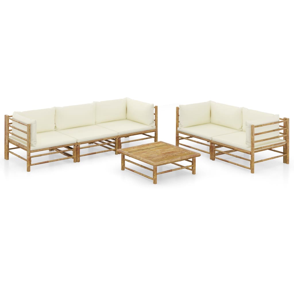 Vetonek Set de muebles de jardín 6 piezas bambú y cojines blanco crema