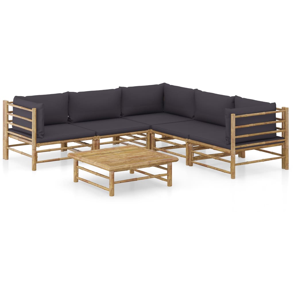 Vetonek Set de muebles de jardín 6 piezas bambú con cojines gris oscuro