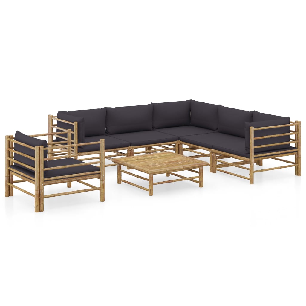 Vetonek Set de muebles de jardín 7 piezas bambú con cojines gris oscuro