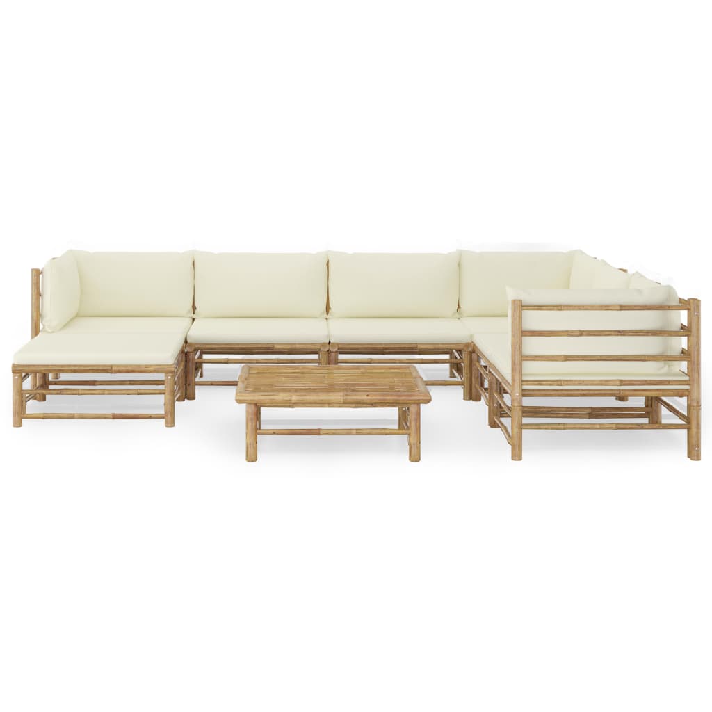 Set de muebles de jardín 8 piezas bambú y cojines blanco crema vidaXL