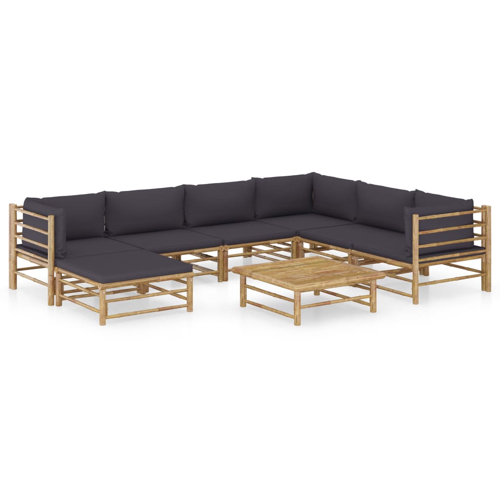 Vetonek Set de muebles de jardín 8 piezas bambú con cojines gris oscuro