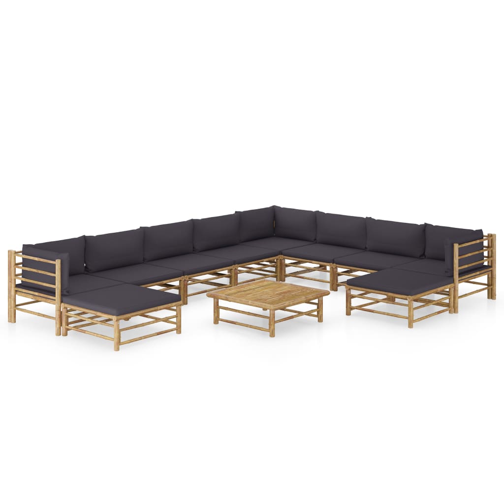 Vetonek Set de muebles de jardín 11 pzas bambú con cojines gris oscuro