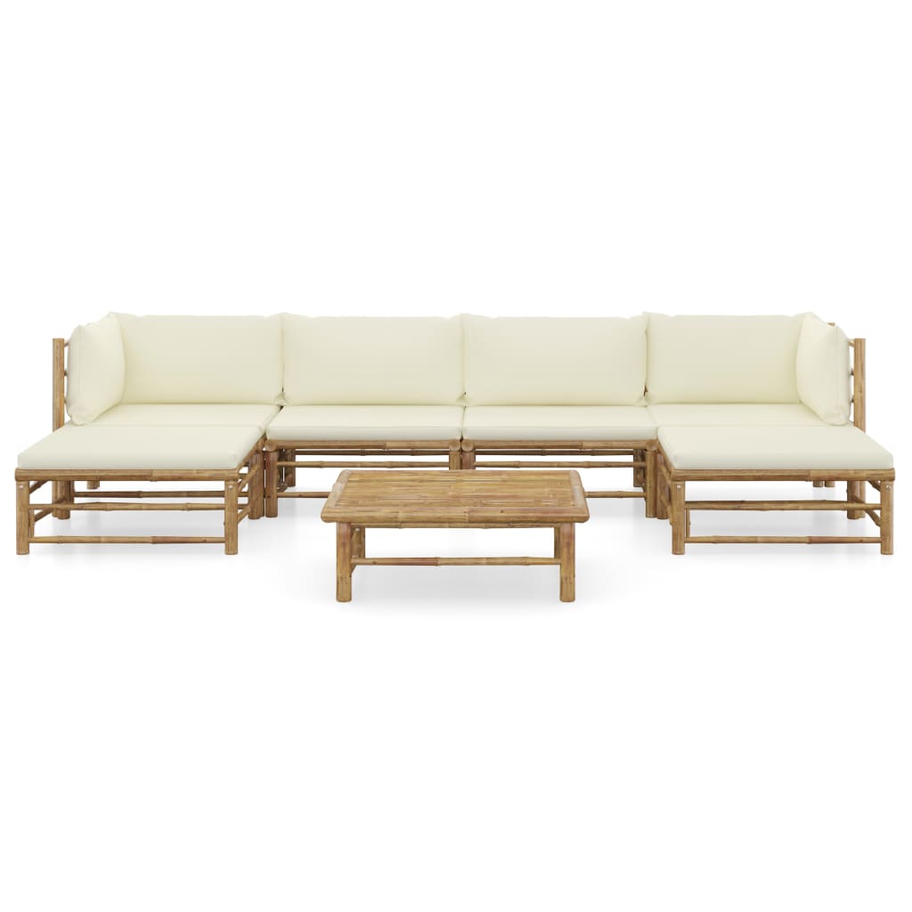 Set de muebles de jardín 7 piezas bambú y cojines blanco crema vidaXL