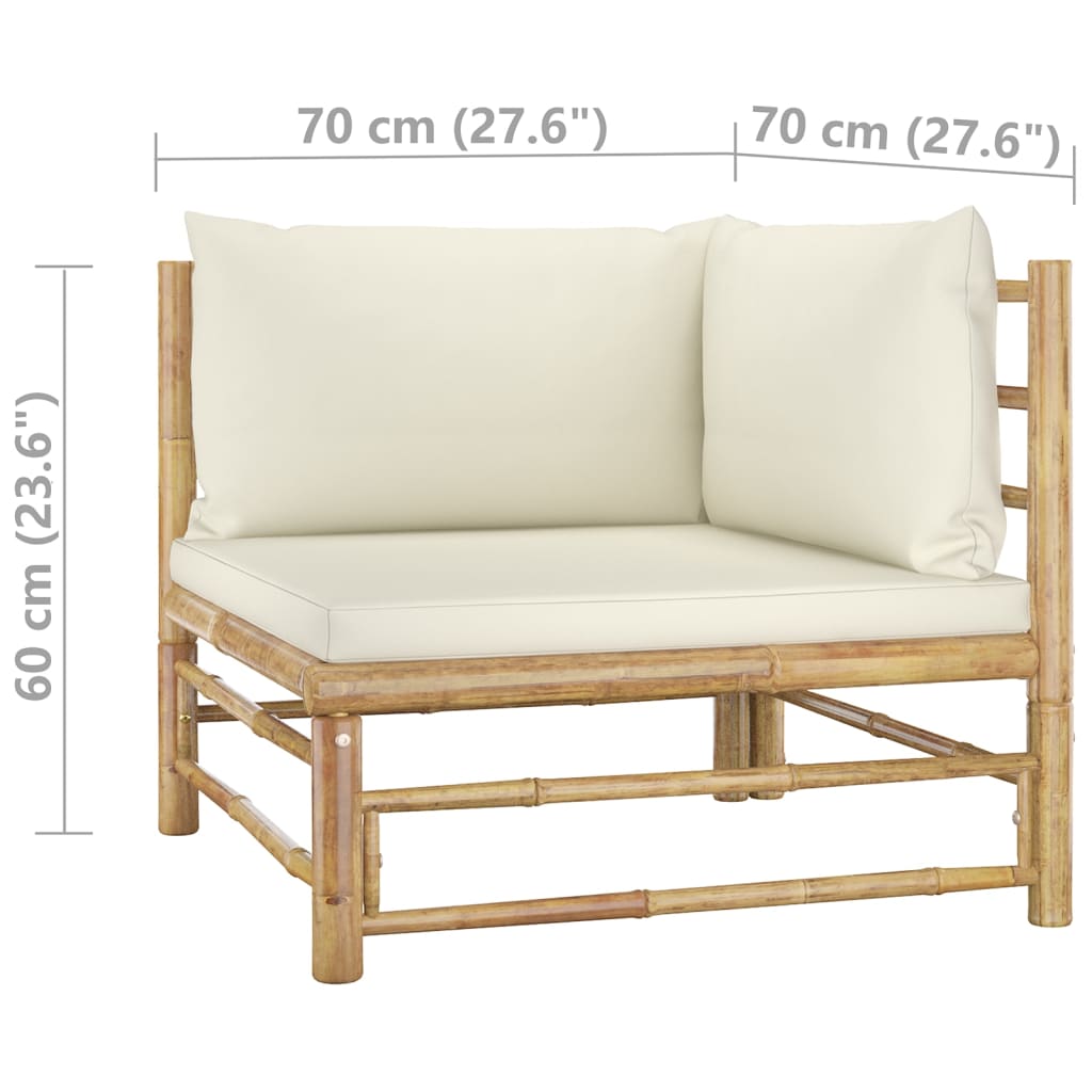 Set de muebles de jardín 7 piezas bambú y cojines blanco crema vidaXL