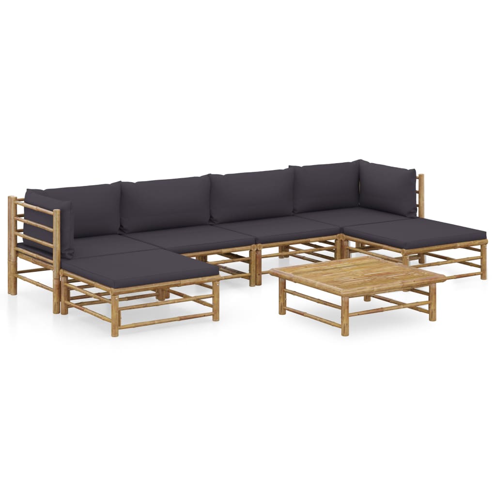 Vetonek Set de muebles de jardín 7 piezas bambú con cojines gris oscuro