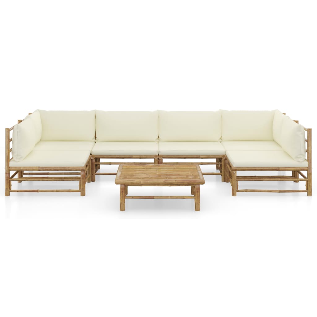 Set de muebles de jardín 7 piezas bambú y cojines blanco crema vidaXL