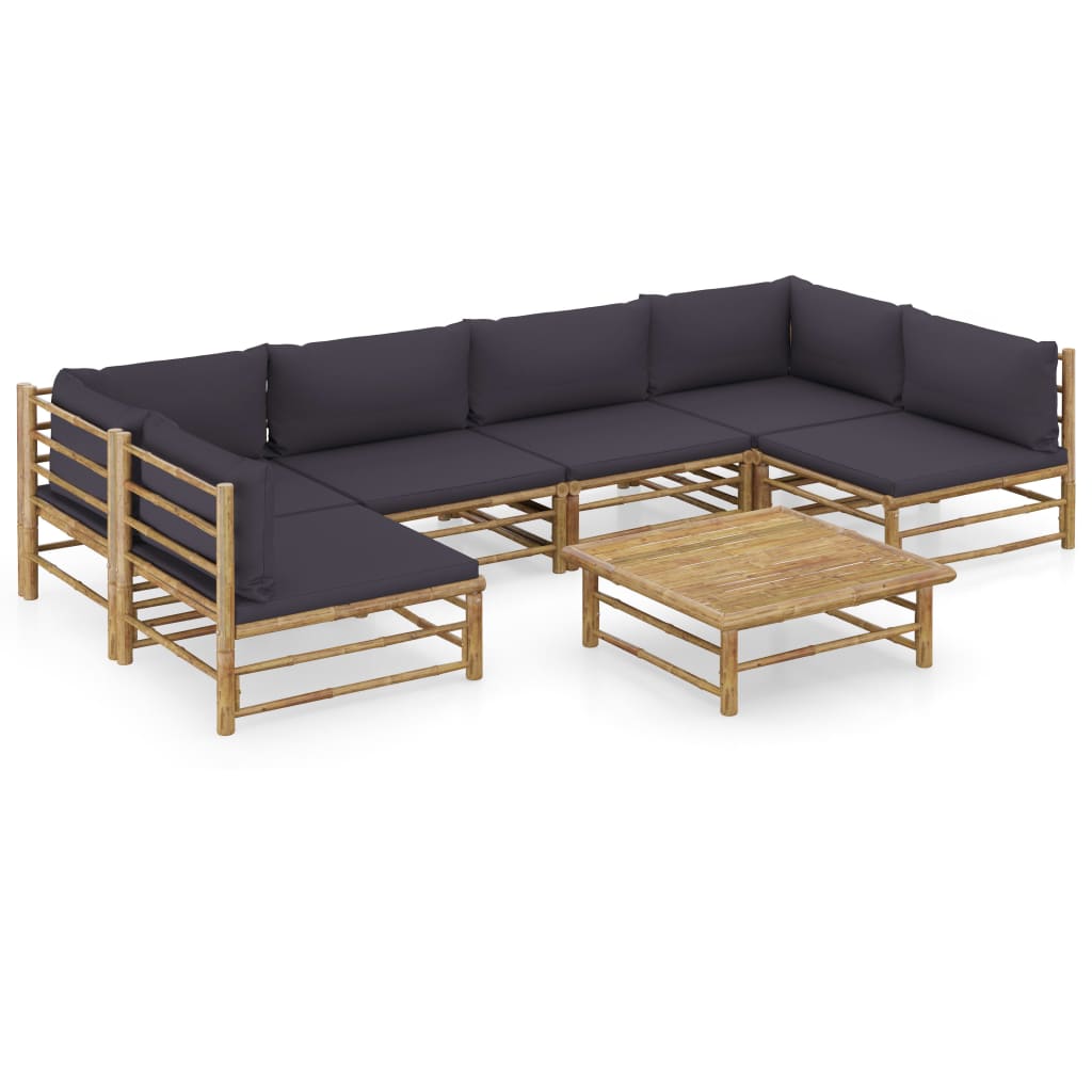 Vetonek Set de muebles de jardín 7 piezas bambú con cojines gris oscuro