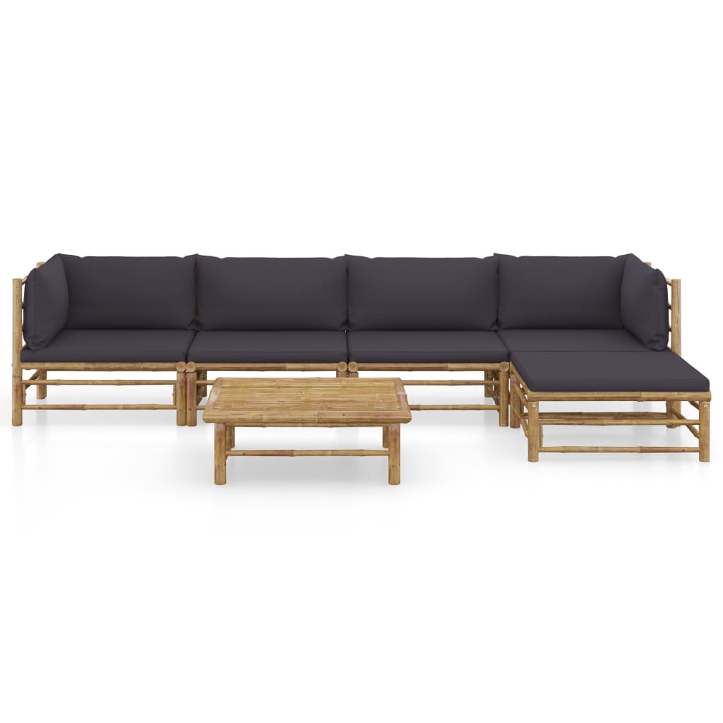 Set de muebles de jardín 6 piezas bambú con cojines gris oscuro vidaXL