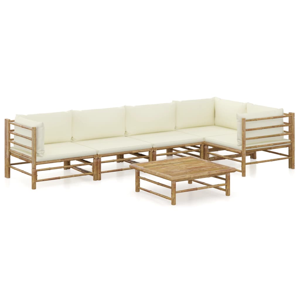 Vetonek Set de muebles de jardín 6 piezas bambú y cojines blanco crema